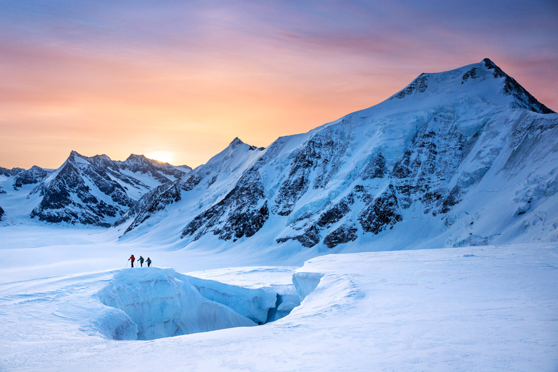 Ski touring on glacier